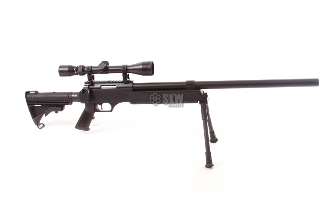 WELL (MB06D) BLACK 500FTP AIRSOFT SPRING SNIPER RIFLE W/ SCOPE AND BIPOD