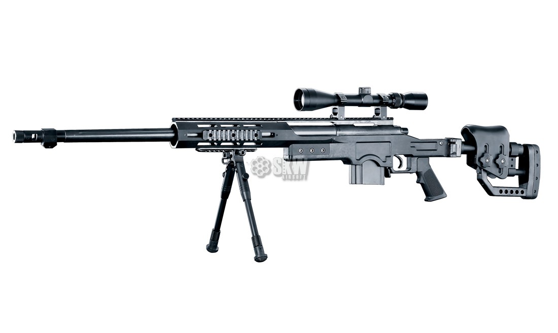 WELL MB4411D WITH SCOPE & BIPOD AIRSOFT BLACK SNIPER RIFLE