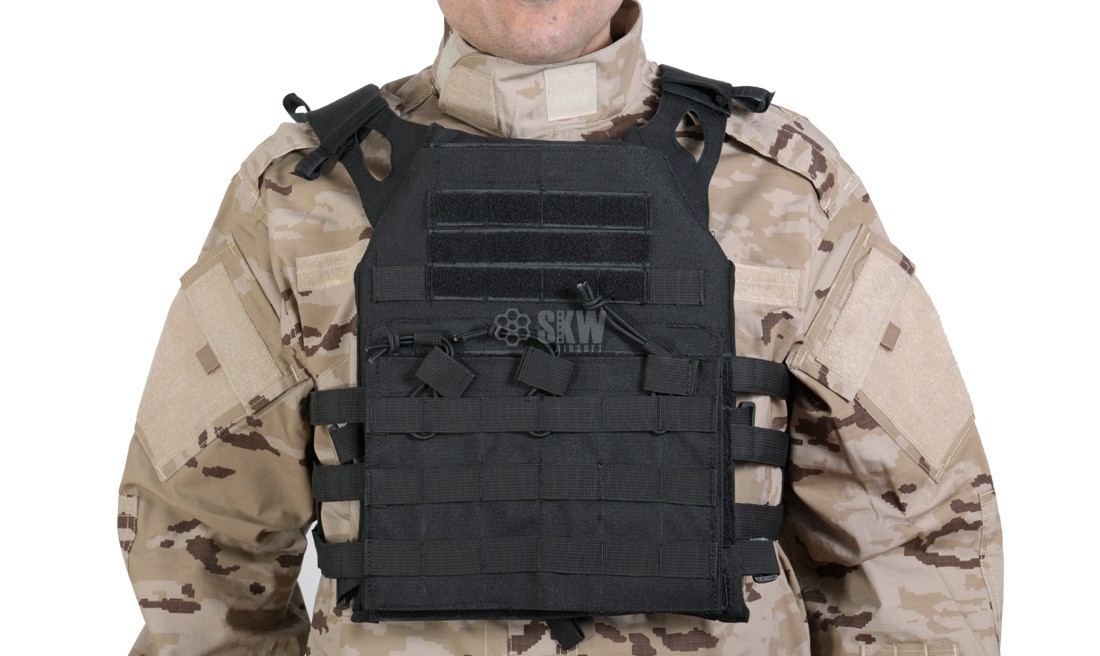 CHALECO PLATE CARRIER NEGRO DELTA TACTICS V18 + 2 PLACAS DE PROTECCION DUMMY