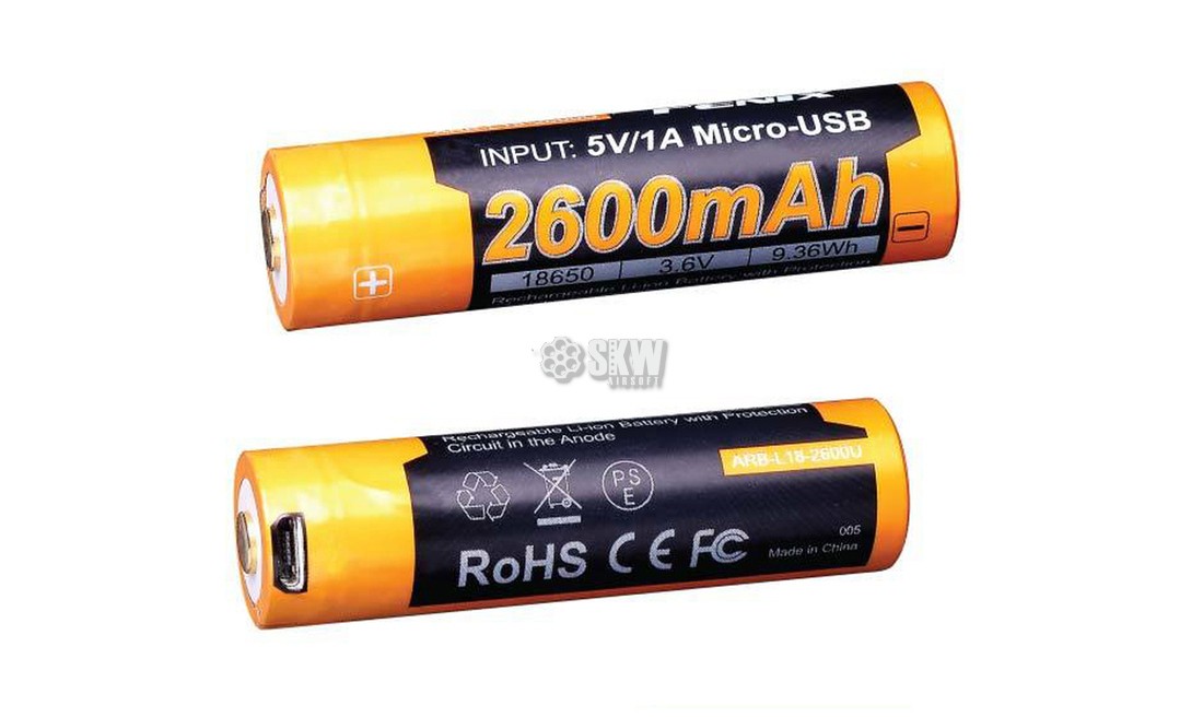 BATTERIE RECHARGEABLE MINI USB 18650 3.6V 2600 MAH FENIX